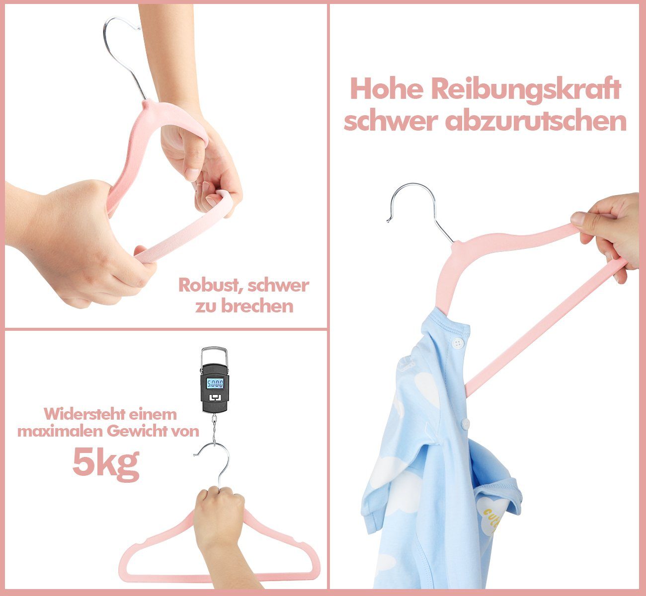 Homewit Kleiderbügel Kinder Kleiderbügel Baby Kinderkleiderbügel mit Samtbezug für Kleidung, (Packung, 20-tlg), Baby Samt Kleiderbügel mit 10 Kleiderbügel Clips