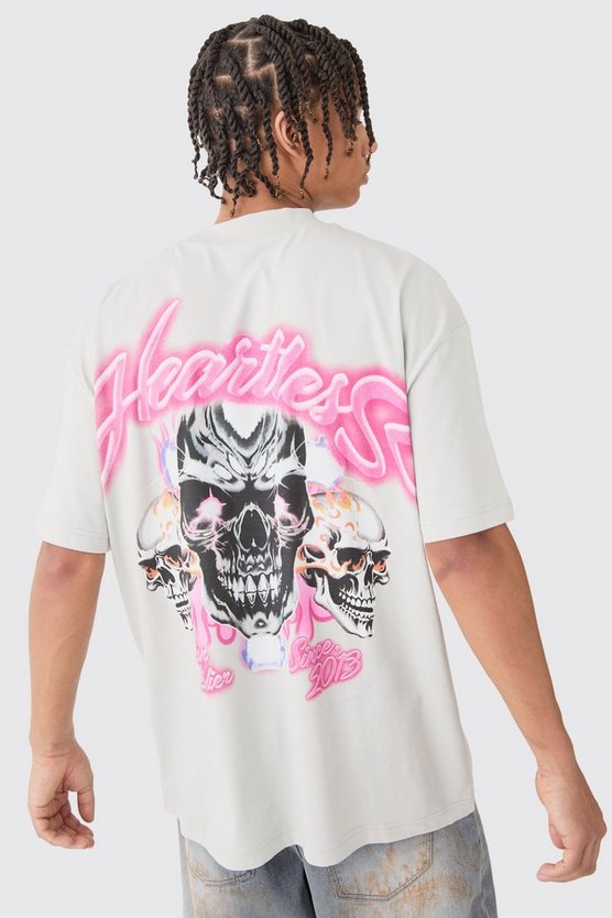 Oversize T-Shirt mit Totenkopf Heartless Print