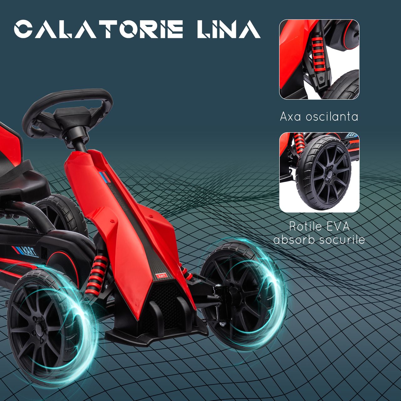 HOMCOM Gokart, Kinderfahrzeug mit verstellbarem Sitz, Tretfahrzeug, Rot