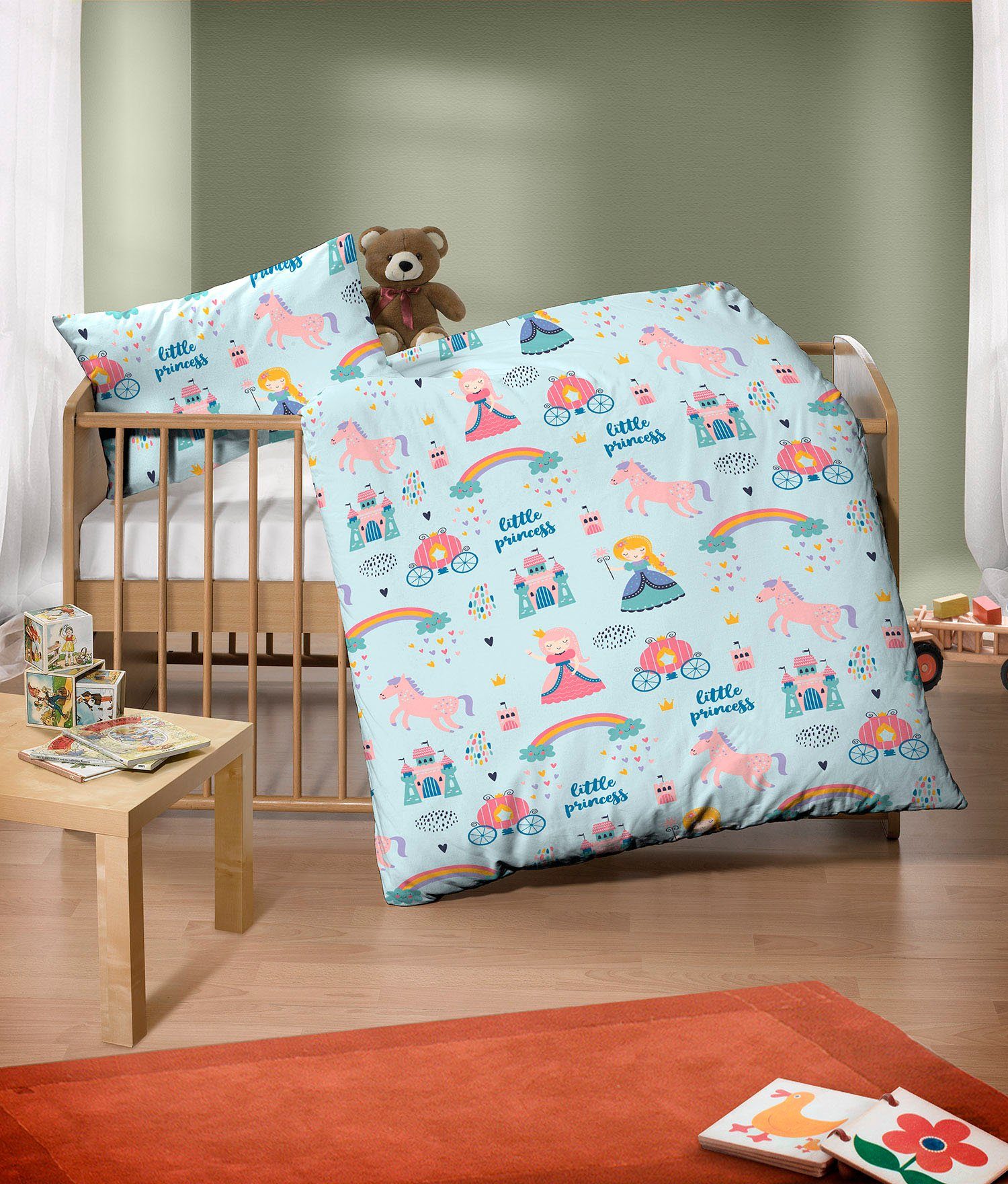 Bettwäsche kleine Prinzessin, Biberna, Feinbiber, 2 teilig, wohlig warm + weich, pflegeleicht, aus 100% Baumwolle, Reißverschluss