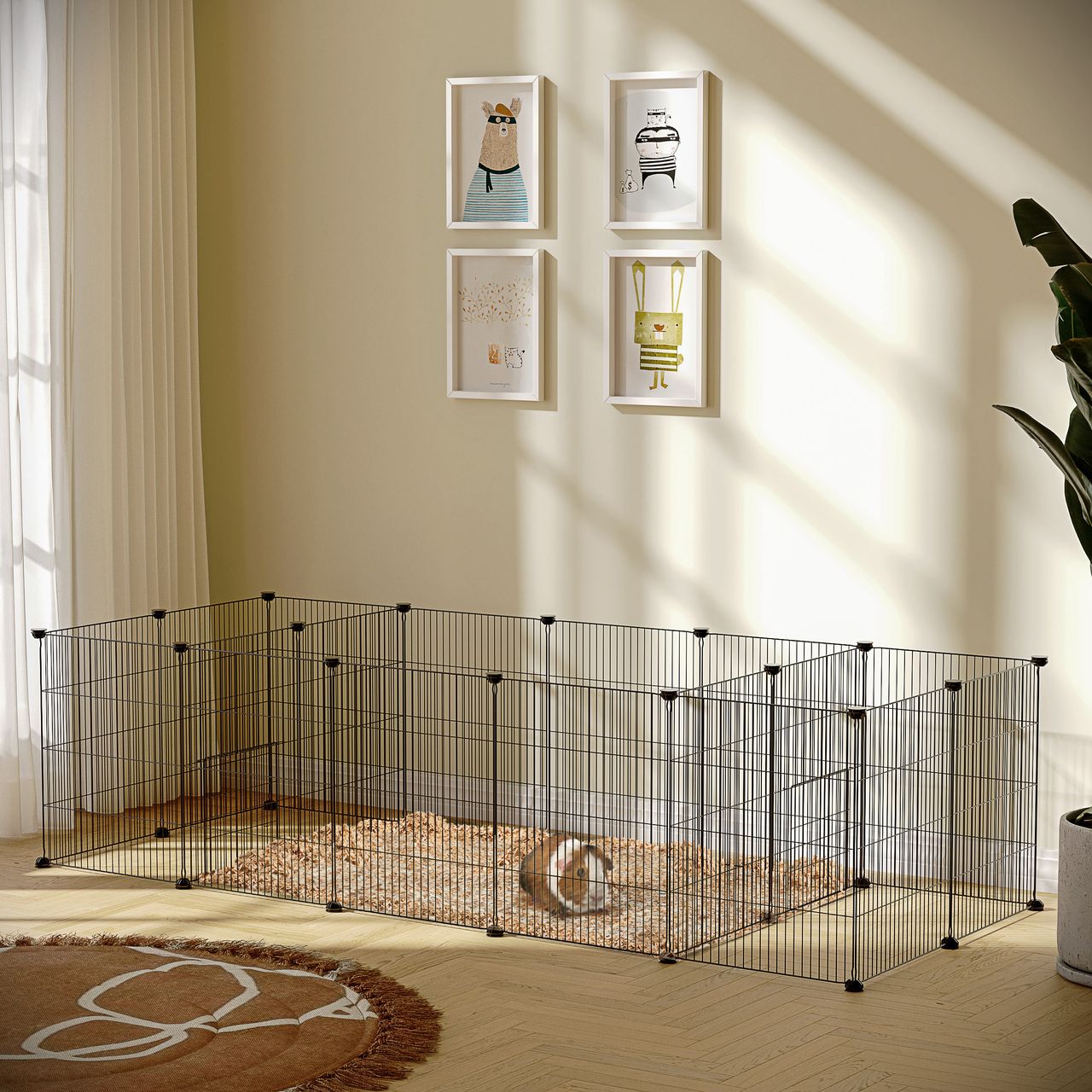 PawHut Kleintierkäfig, Meerschweinchen Gehege DIY Kleintiergehege mit 18 Platten