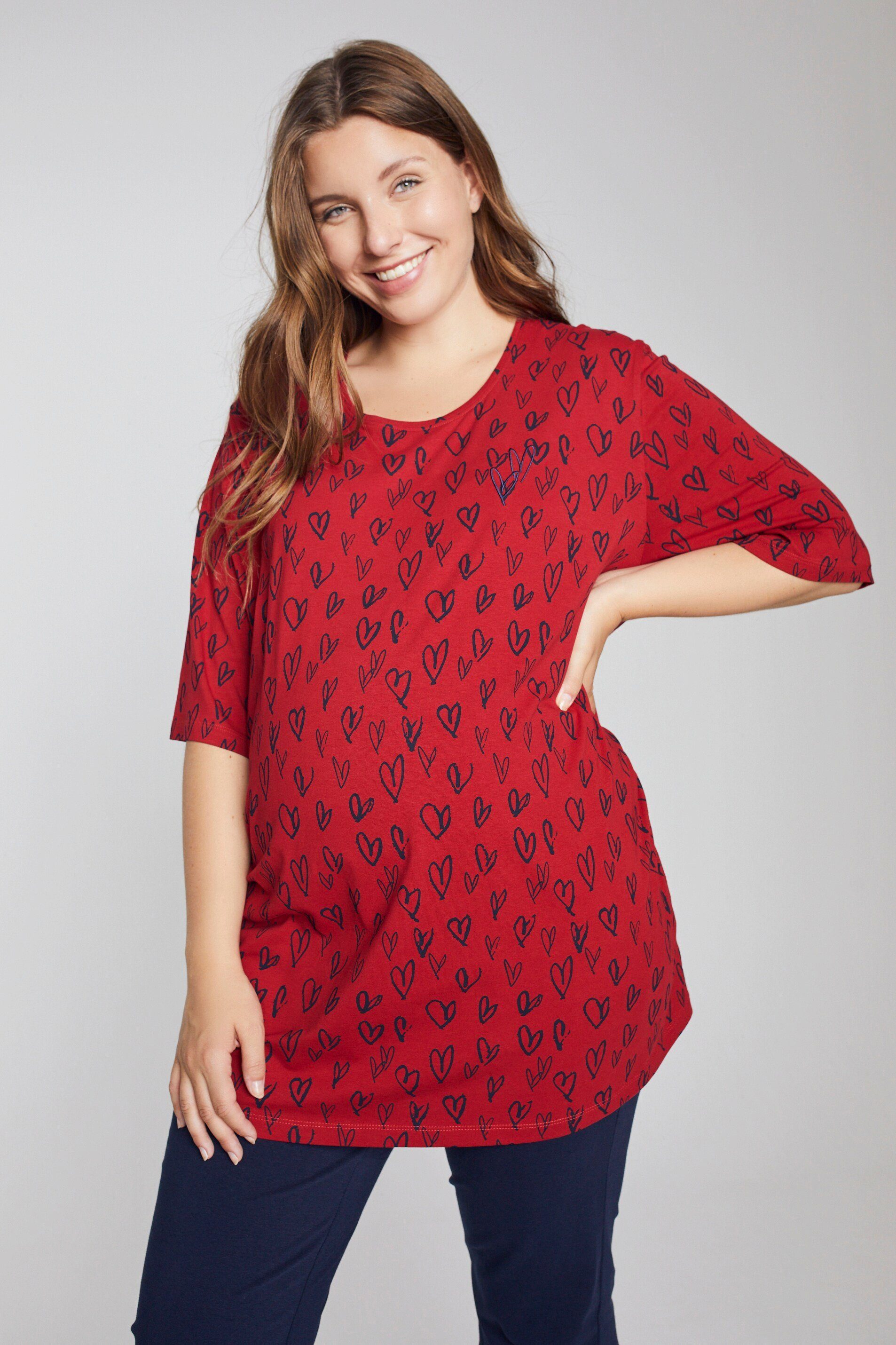 Ulla Popken Umstandsshirt Bellieva-T-Shirt Herz Stickerei Rundhals GOTS