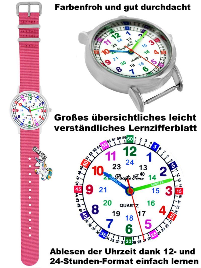 Pacific Time Quarzuhr Kinder Armbanduhr Lernuhr Wechselarmband mit Einhorn Charms, Mix und Match Design - Gratis Versand