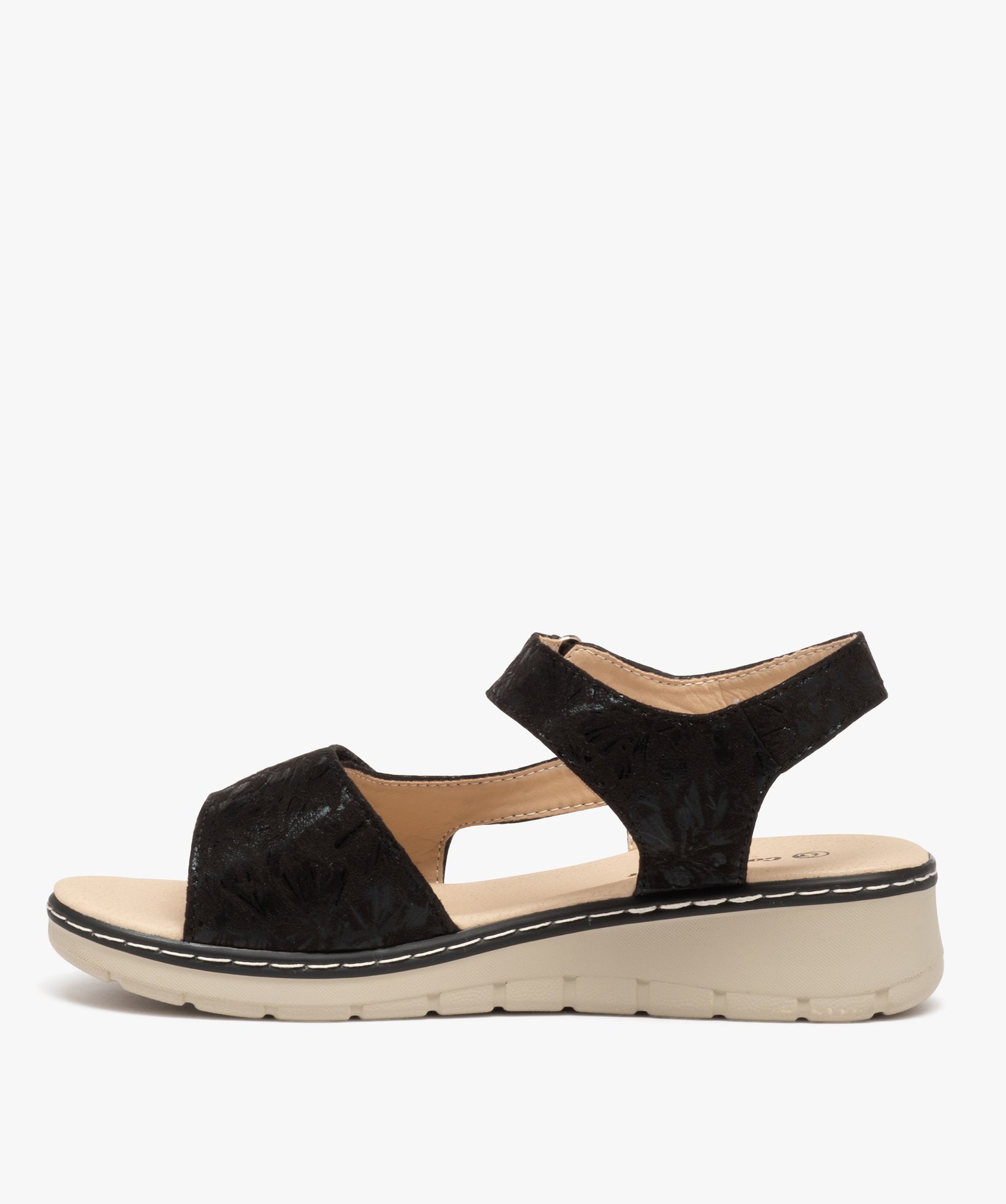 Sandales femme confort en tissu brillant et à scratch noir | GEMO