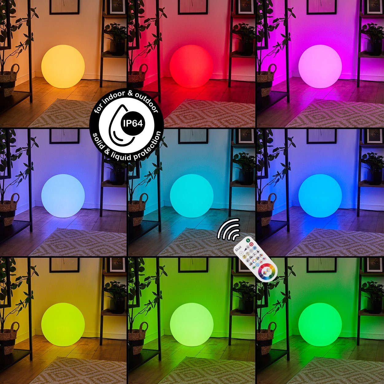 hofstein Stehlampe Turrida Kugelleuchte aus Metall/Kunststoff in Nickel-matt/Weiß, 6500 Kelvin, RGB Farbwechsler, dimmbar/ änderbar mit Fernbedienung, LED, 1055 Lumen