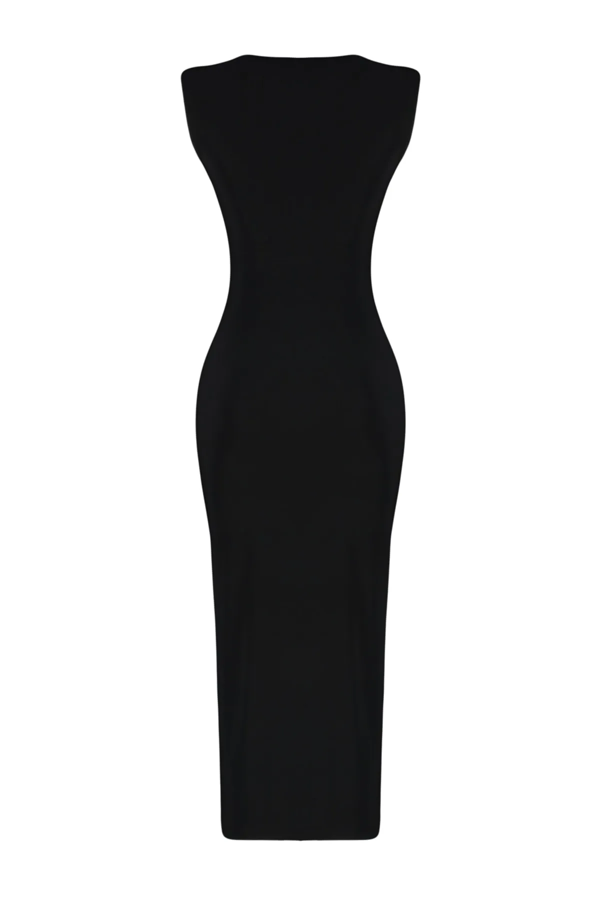 Trendyol Collection  Schwarzes tailliertes/figurbetontes Midi-Bleistiftkleid aus flexiblem Strick mit Raffung TWOSS23EL00751