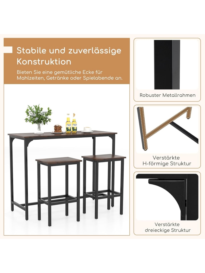 COSTWAY Bartisch mit Barhocker Set in Braun günstig kaufen onesize