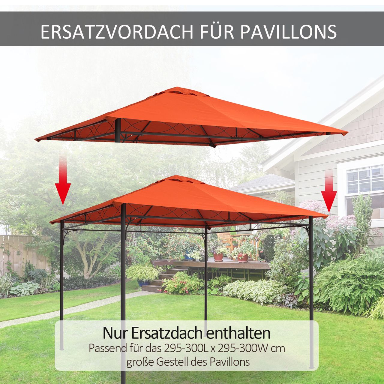 Outsunny Pavillondach Ersatzdach Pavillonabdeckung Polyester Orange 2,98x2,95m