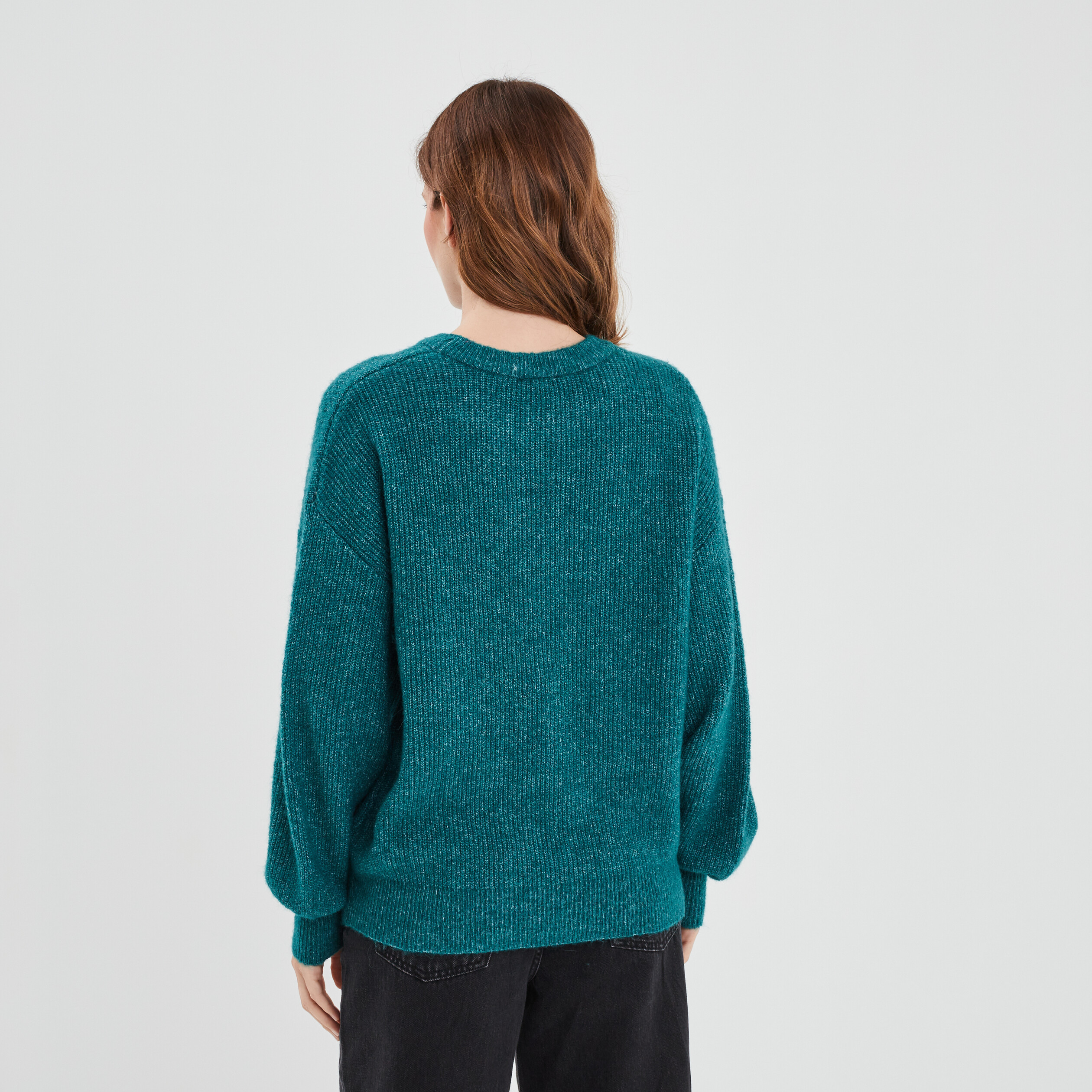 Pull col rond manches ballons bleu canard femme | La Halle