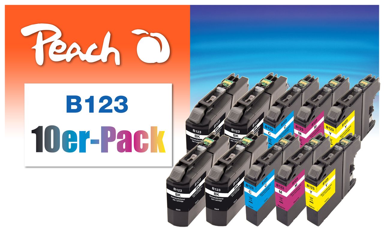 Peach 10er-Pack Tintenpatronen ersetzt Brother LC-123VALBP