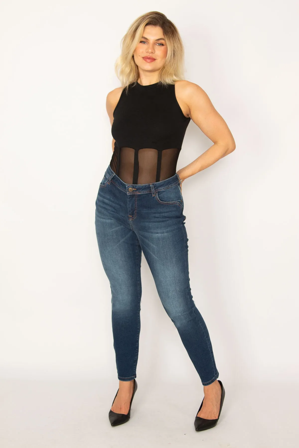 Şans Tekstil  Marineblaue 5-Pocket-Jeanshose aus Lycra für Damen 26a34247