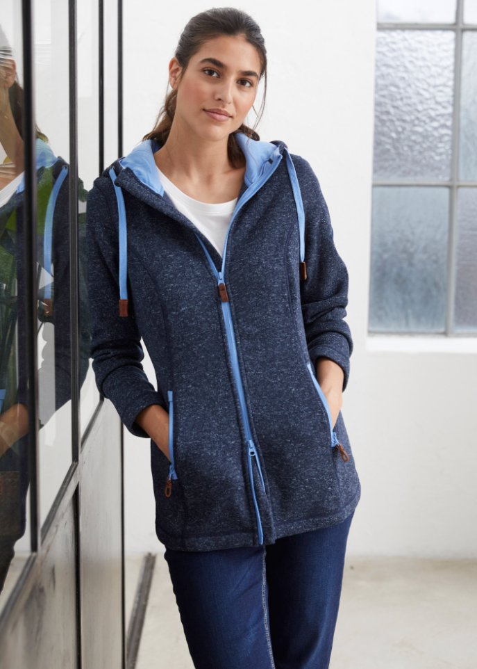 Strick-Fleecejacke mit Kapuze