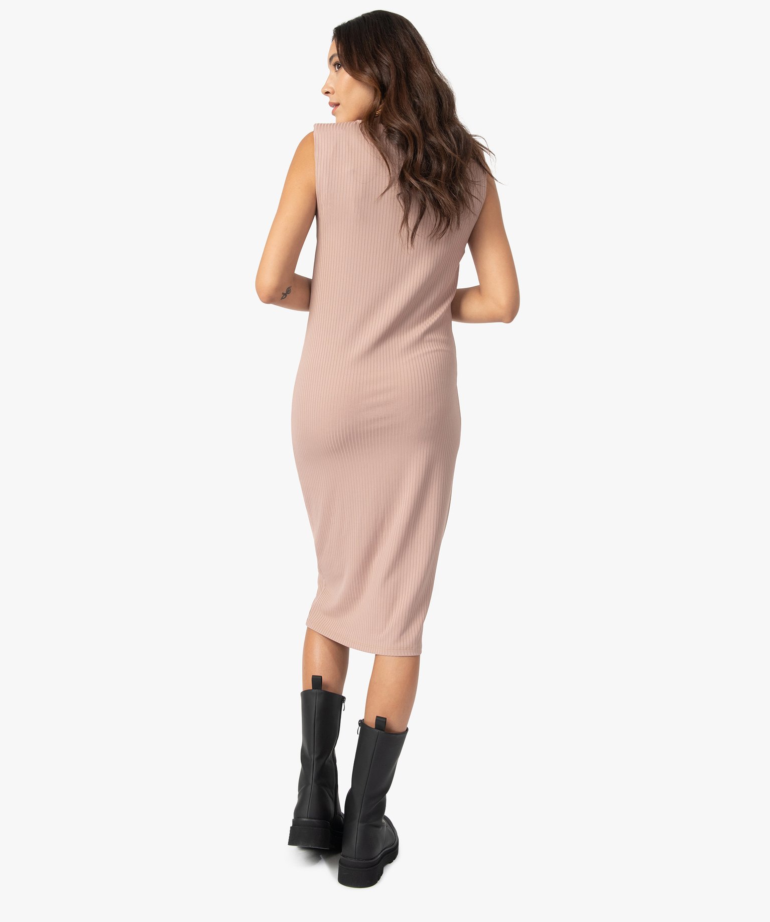 Robe femme en maille ctelée avec épaulettes | GEMO