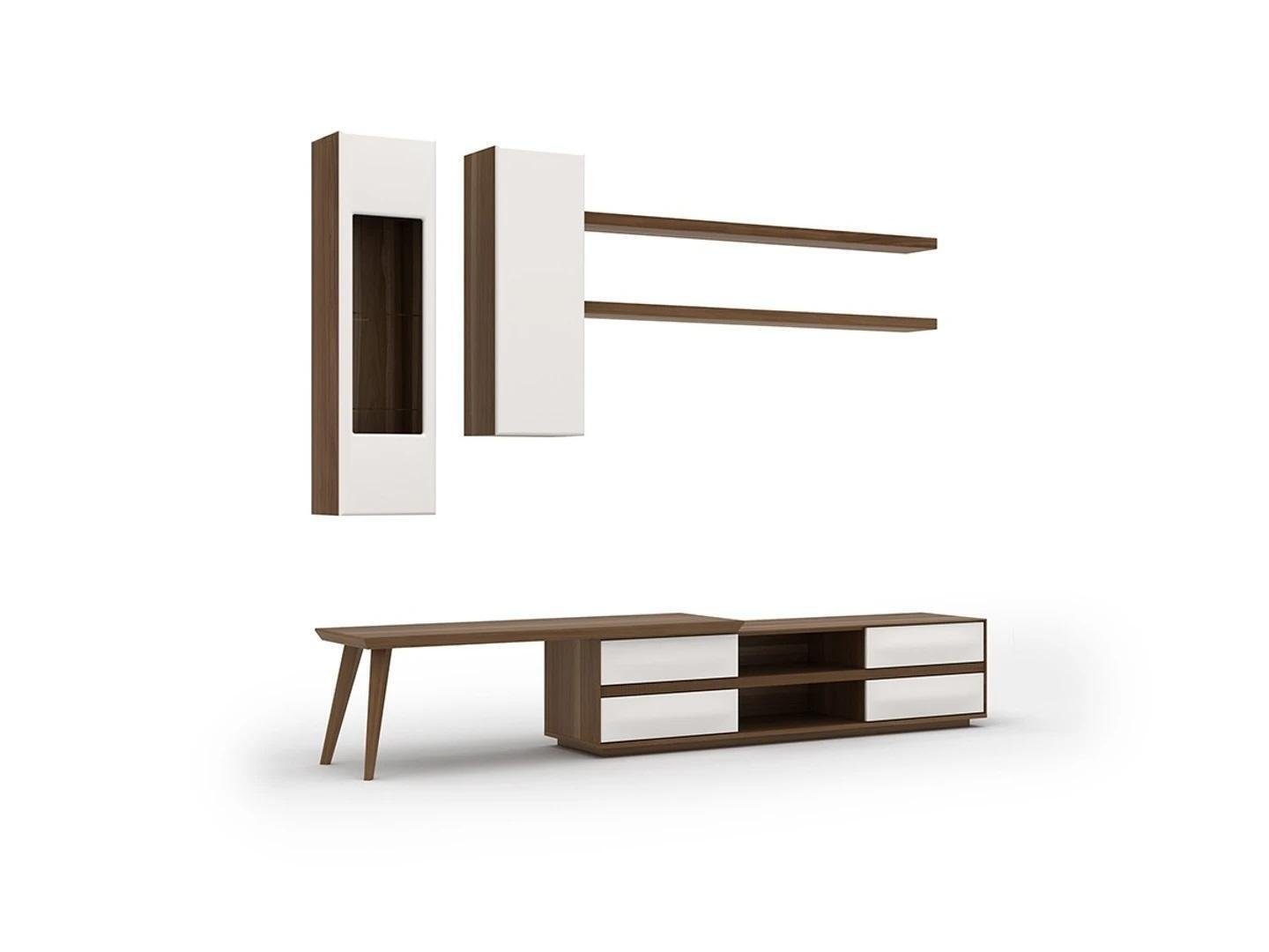 JVmoebel Wohnwand Wohnwand Set 5tlg Holzmöbel TV-Ständer + Couchtisch 2x Wandregale, (5-St., 1x TV-Ständer + 2x Wandschrank + 2x Wandregale), Made in Europa