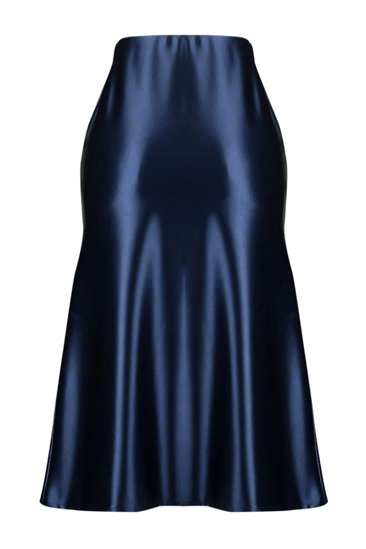 Trendyol Collection  Indigoblauer A-Linien-/Glockenform-Midi-Strickrock aus hochwertigem Satin TWOAW24ET00088