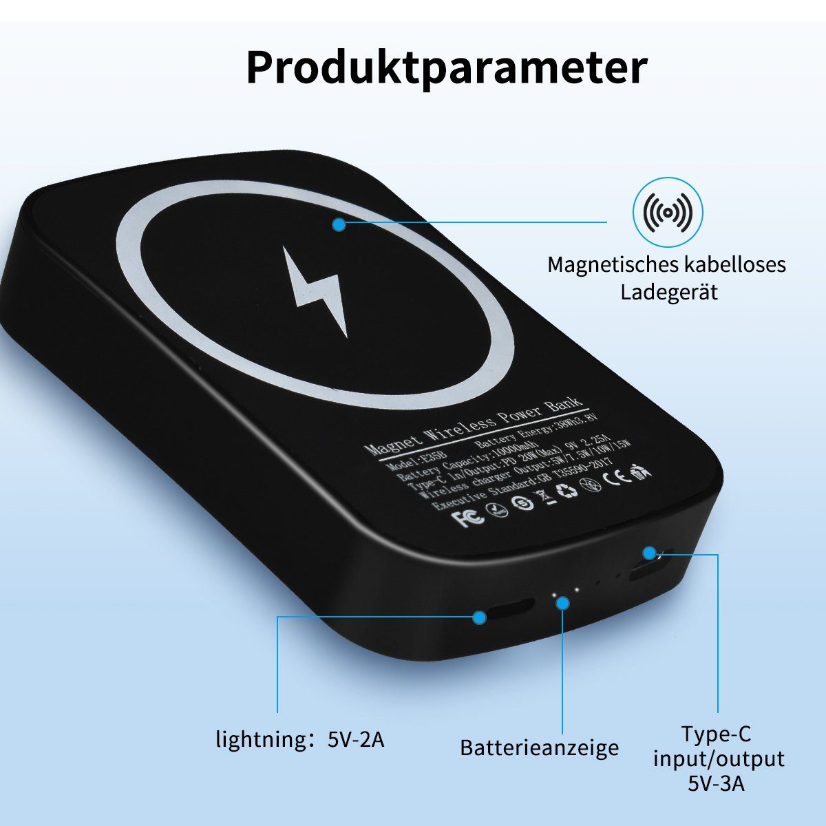 7Magic QC 15W PD 20W Powerbank 10000 mAh, magnetisches Ladegerät für iPhone 14/13/12/11/Pro/Max/XS/XR/X/8/Plus