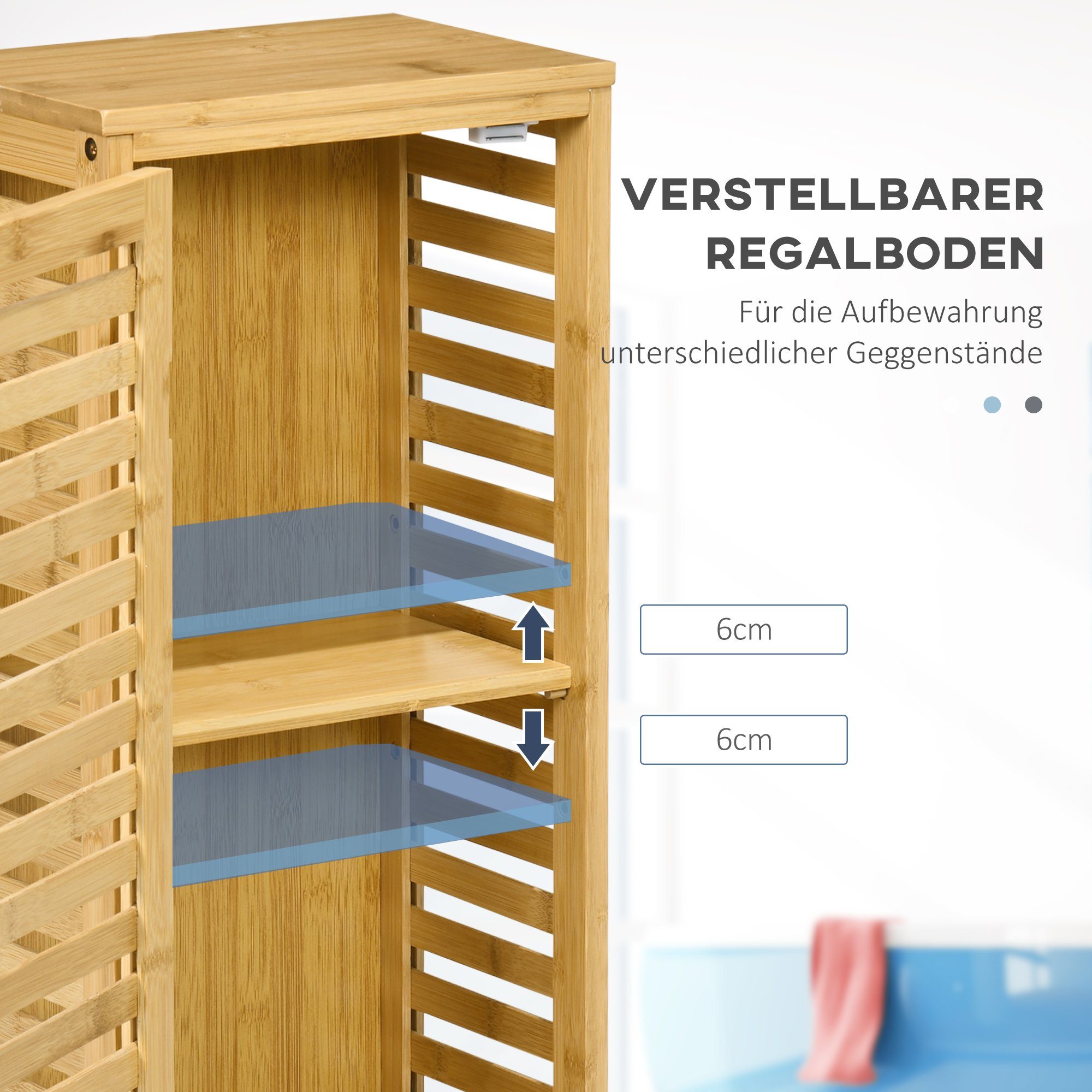 Kleankin Badkommode Badschrank Badezimmerschrank Beistellschrank mit Lamellentür 2 Fächern (Aufbewahrungsschrank, 1 St., Toilettenschrank), Natur, 30 x 19,9 x 70 cm