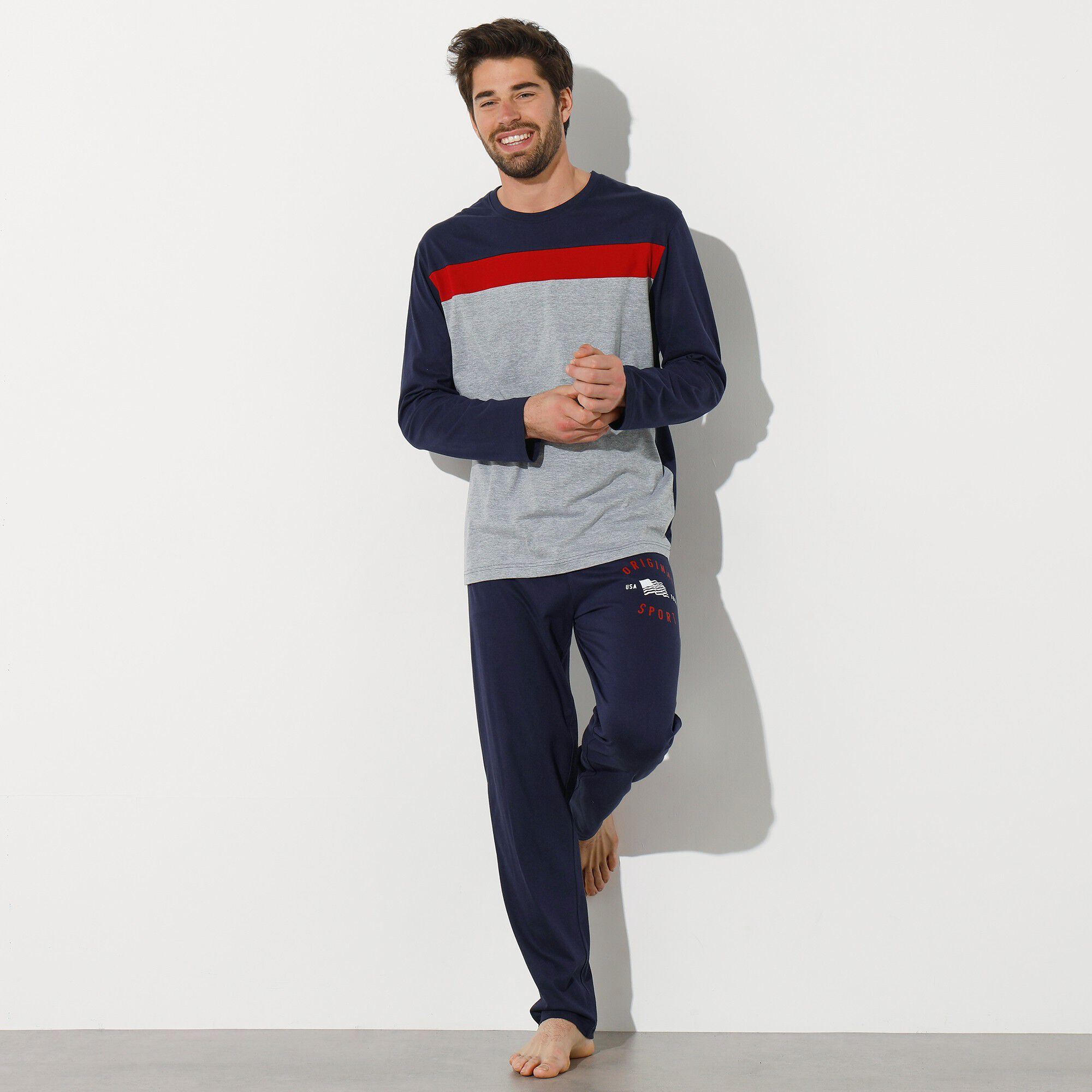 Tee-shirt pyjama tricolore manches longues