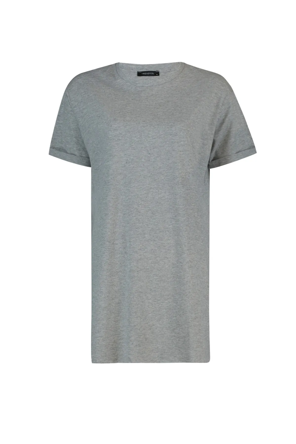 Trendyol Modest  Grau-Rosa 2er-Pack kurzärmliges Basic-Strick-T-Shirt mit Schlitz und detailliertem Rundhalsausschnitt TCTSS21UK0009