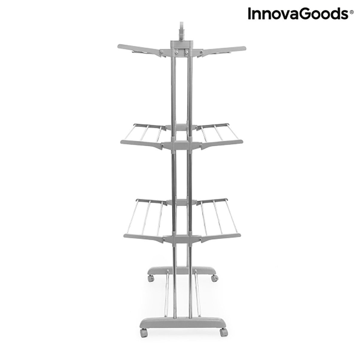 InnovaGoods Wäscheständer VERTIKALER KLAPPBARER WÄSCHESTÄNDER MIT RÄDERN & 24 STANGEN, leicht zu verstauen, leichtes Eigengewicht, hochwertige Qualität