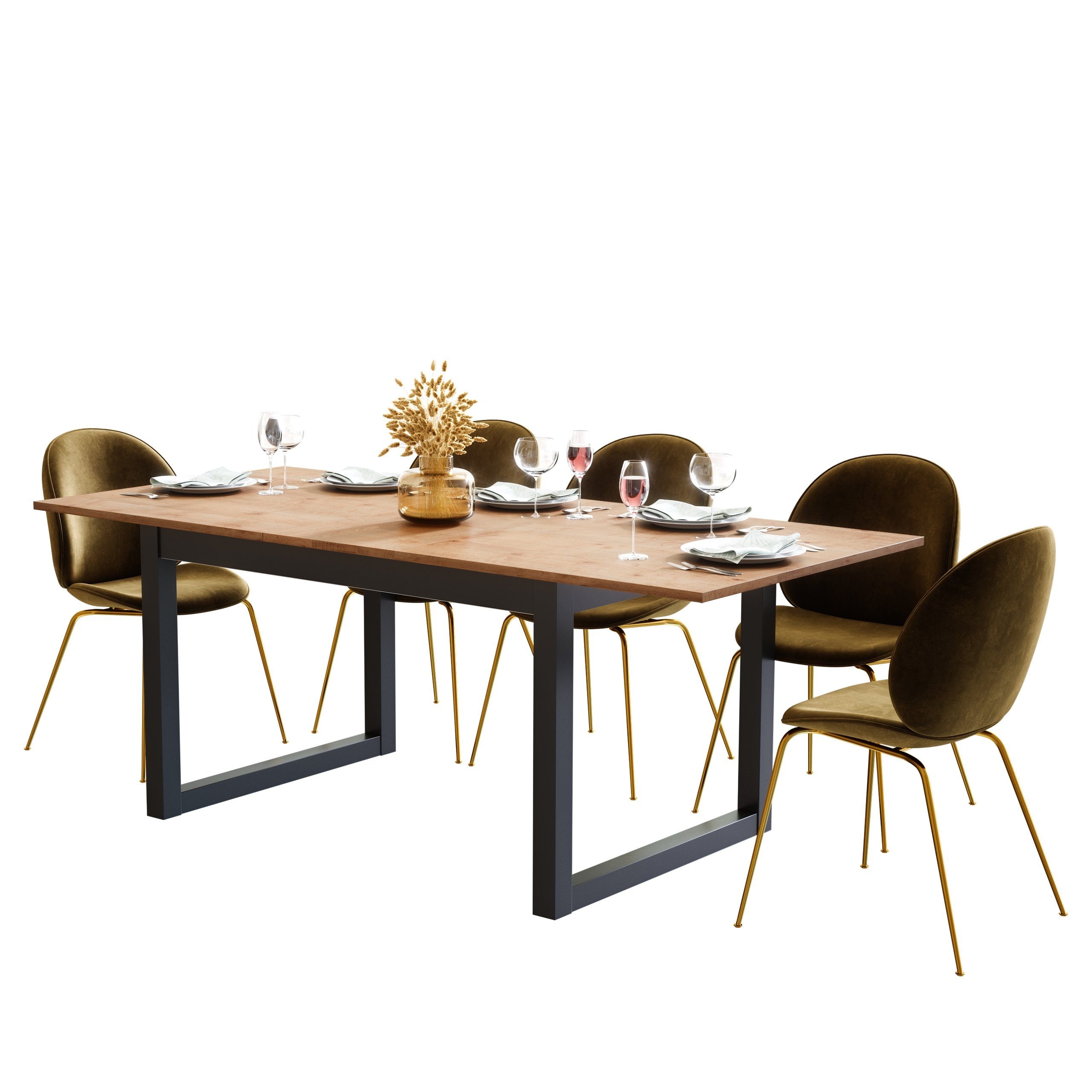 Newroom Esstisch Vincent, ausziehbar 160-200 cm inkl. Tischplatte Anthrazit Wildeiche Vintage