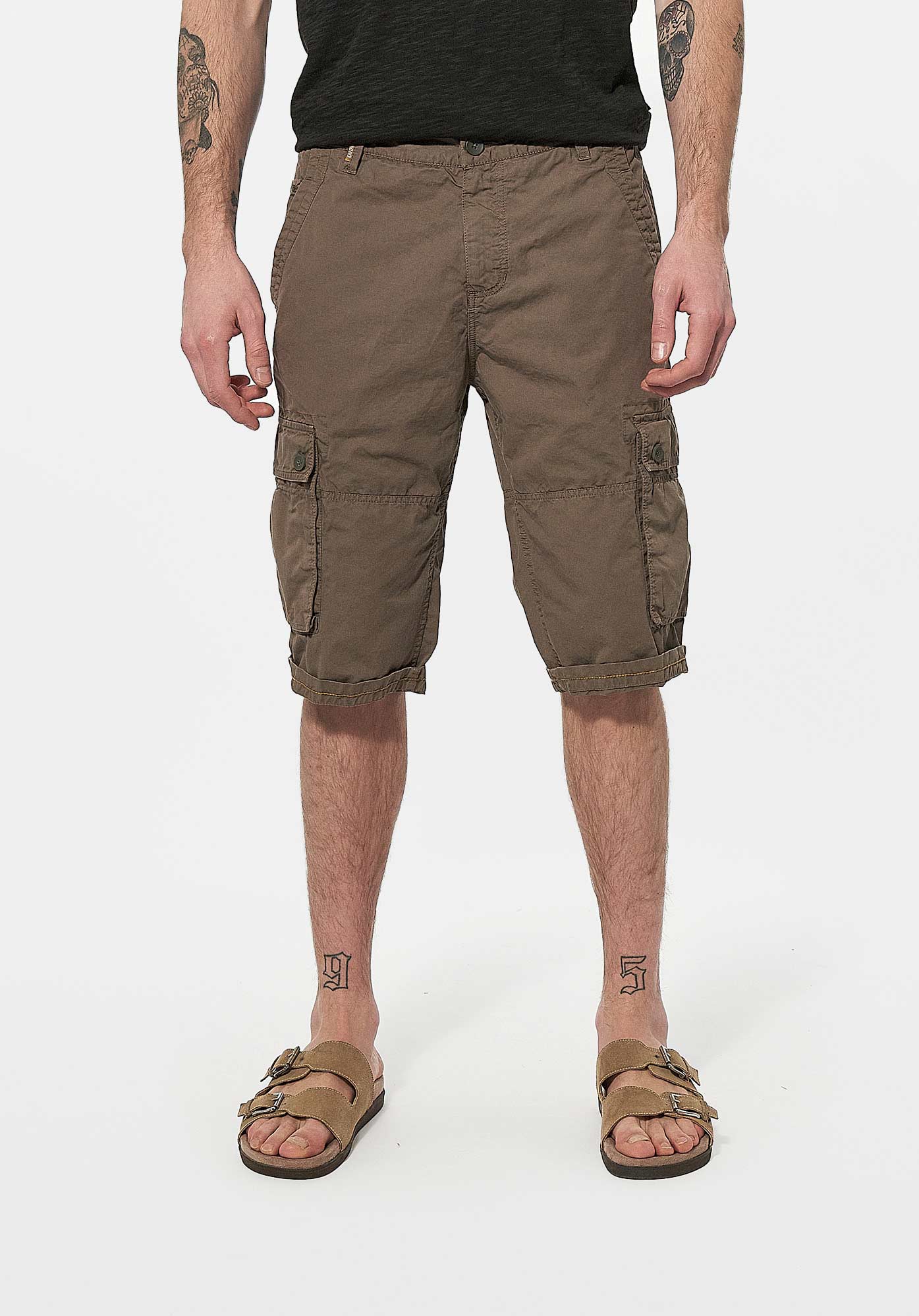 NEPAL  Bermuda cargo kaki Homme en 100% coton