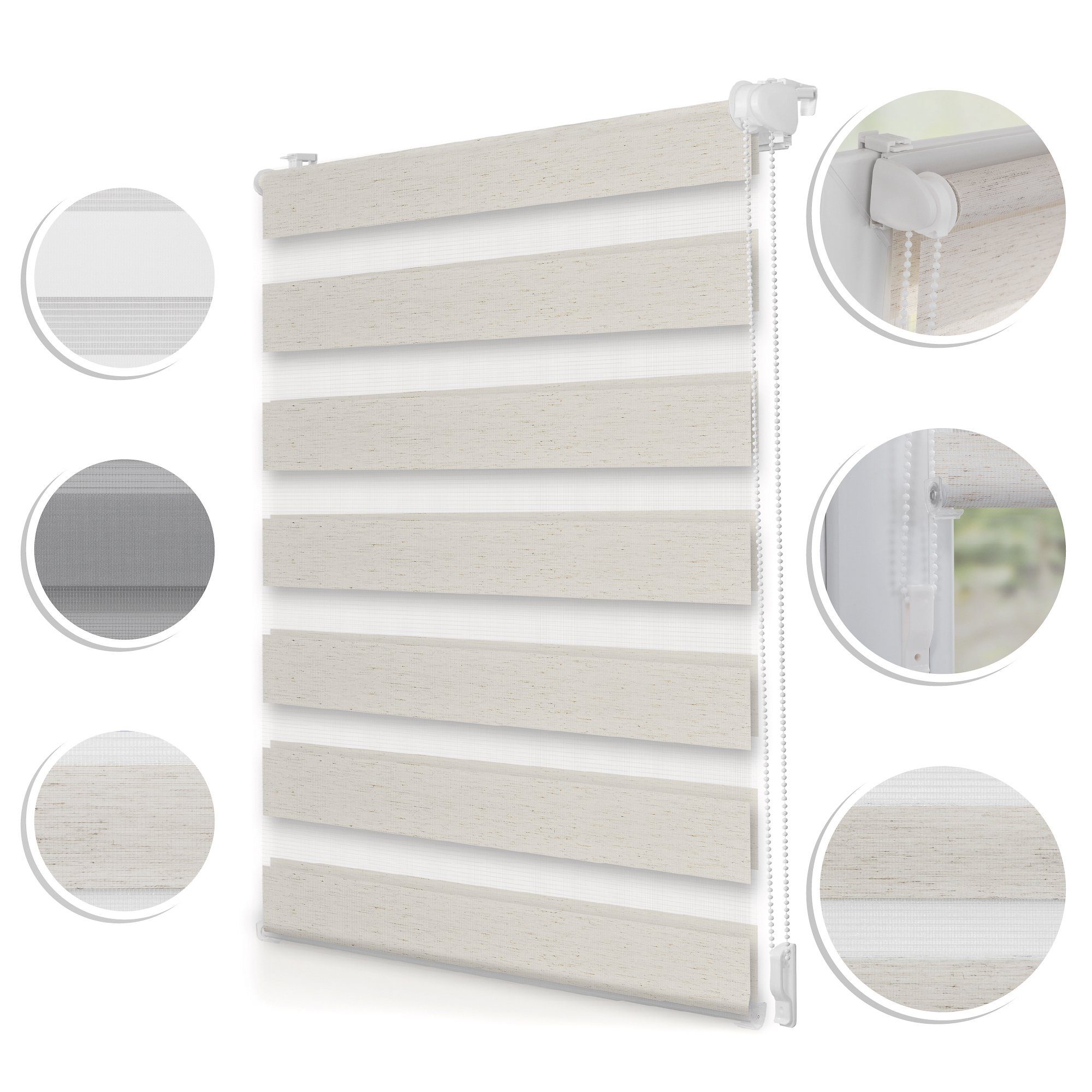 Doppelrollo Duo-Rollo Doppelrollo, Roomy, Klemmbar, Anschraubbar, freihängend, Klemmbar, Anschraubbar, Klemmfix, ohne Bohren, blickdicht Sichtschutz Sonnenschutz, verstellbarer Klemmträger, Freihängend, Bedienseite frei wählbar (vormontierter Kettenz