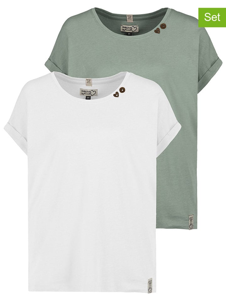 Sublevel 2er-Set: Shirts in Weiß/ Grün günstig kaufen