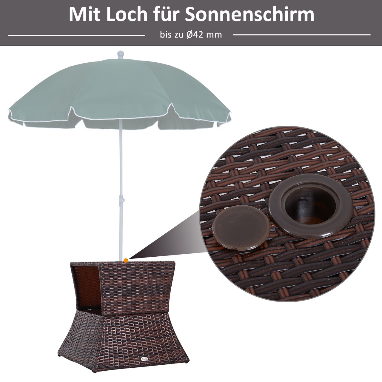 Outsunny Gartentisch Beistelltisch Sonnenschirmständer Gartenmöbel Polyrattan