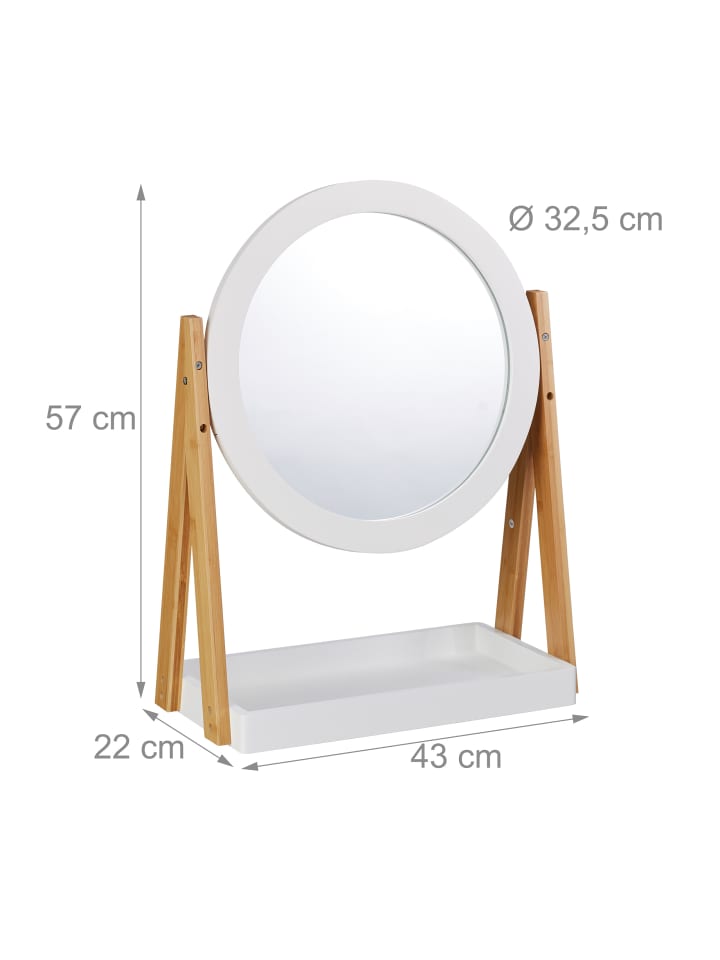 relaxdays Kosmetikspiegel in Weiß/ Natur - Ø 32,5 cm günstig kaufen onesize