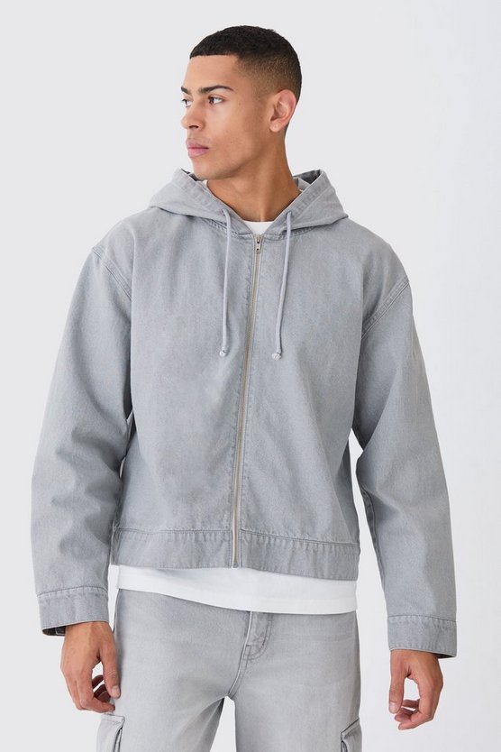 Kastiger Denim-Hoodie mit Reißverschluss