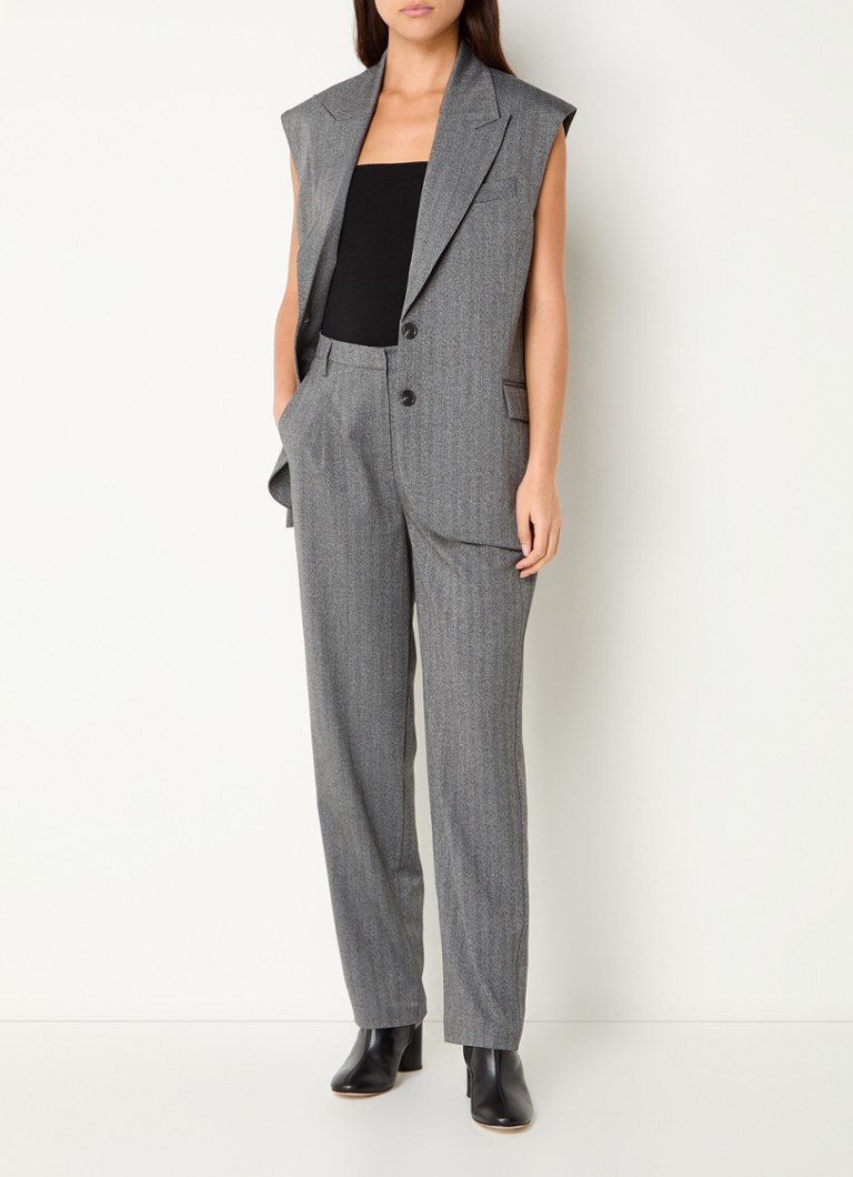 Pantaloni Dante 6 Dean cu talie înaltă, croială dreaptă, cu model în spic de hering.