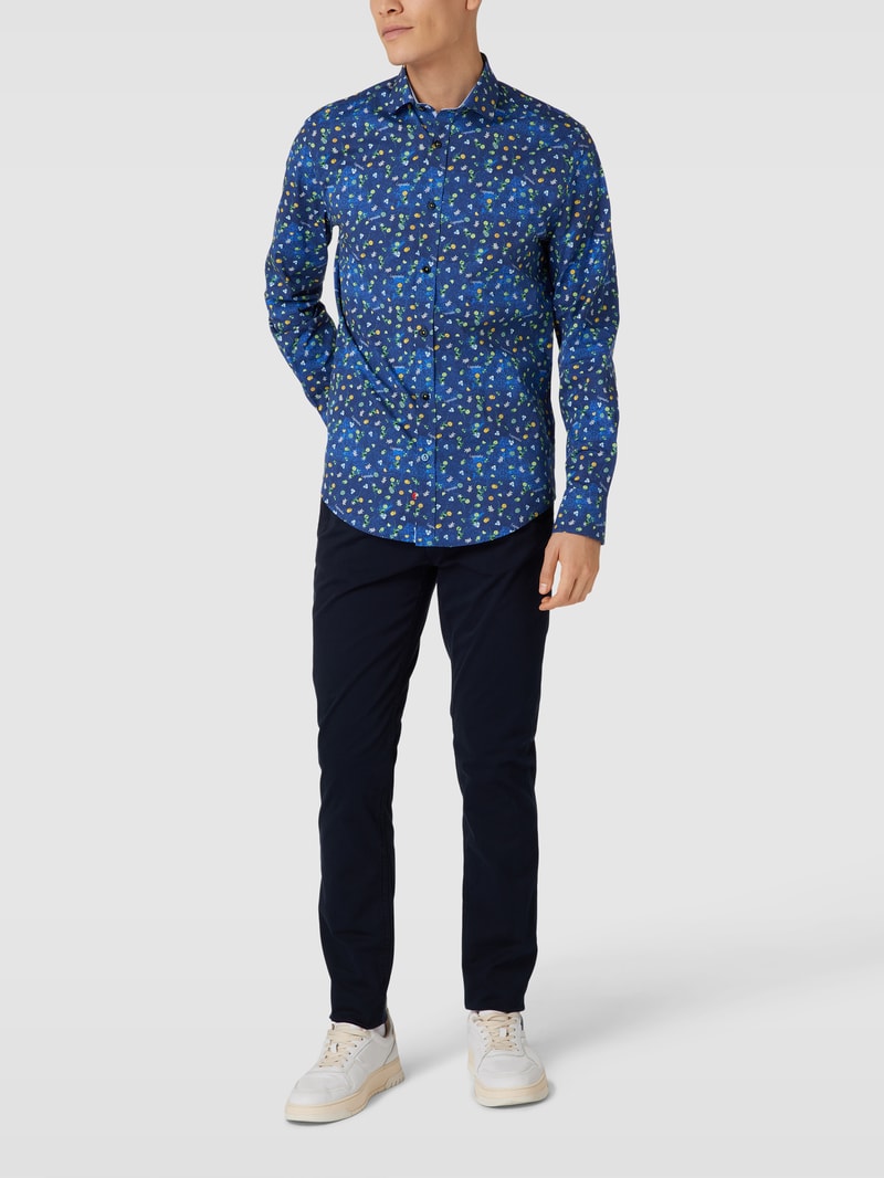 Freizeithemd mit Allover-Muster Modell 'Caipirinha Cobalt' in blau