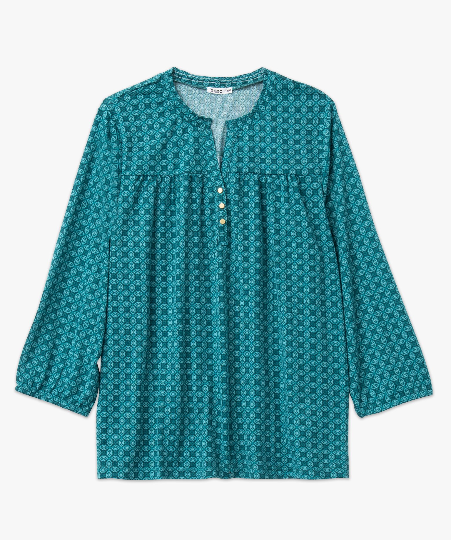 Tee-shirt femme grande taille à manches 3/4 imprimé bleu | GEMO