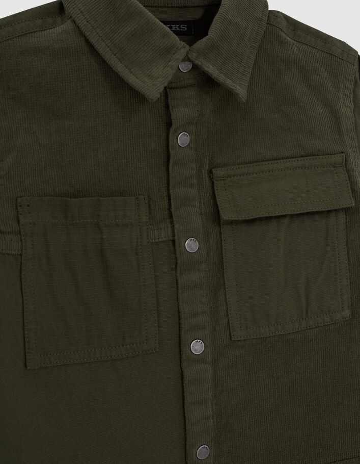Chemise kaki bi matière en velours et canvas garçon