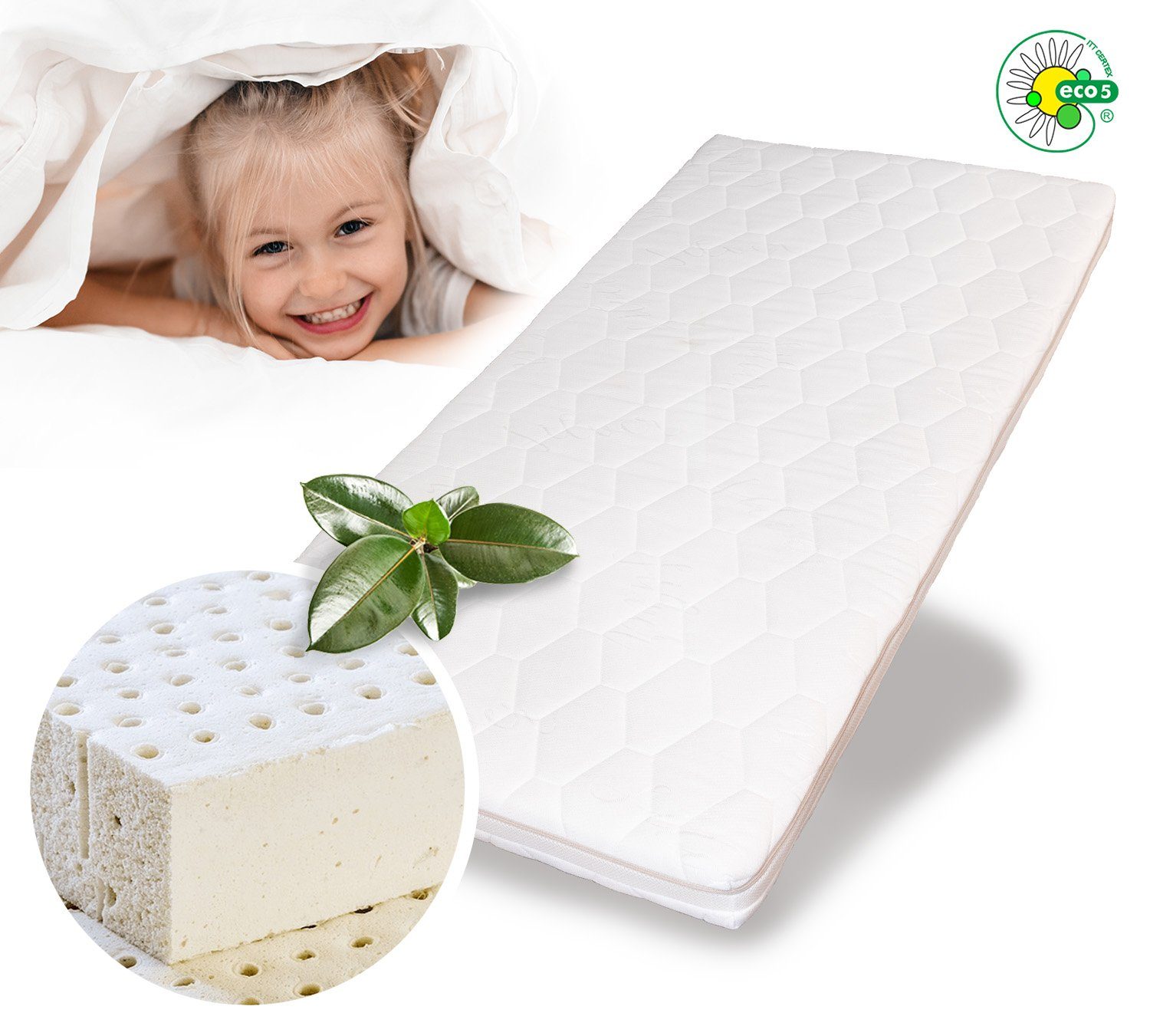 Kindermatratze FLEXY aus Latex 2 Härten und Kaltschaum, Alcube, 10 cm hoch, Babymatratze 60x120 cm ohne Trittkante, Gemütliche Matratze 4 Seiten Reißverschluß, für Babybett I Atmungsaktiv Matratze Pflegeleicht