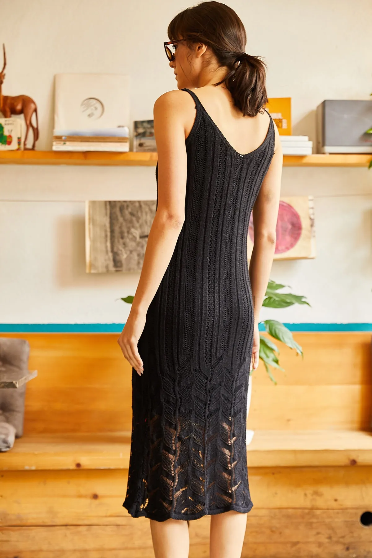 Olalook  Schwarz gefüttertes Sommer-Strickkleid für Damen ELB-19001113