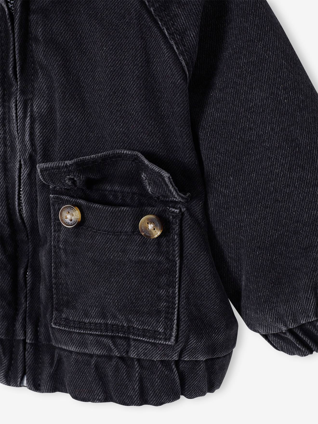 Veste à capuche denim doublée sherpa bébé. denim gris