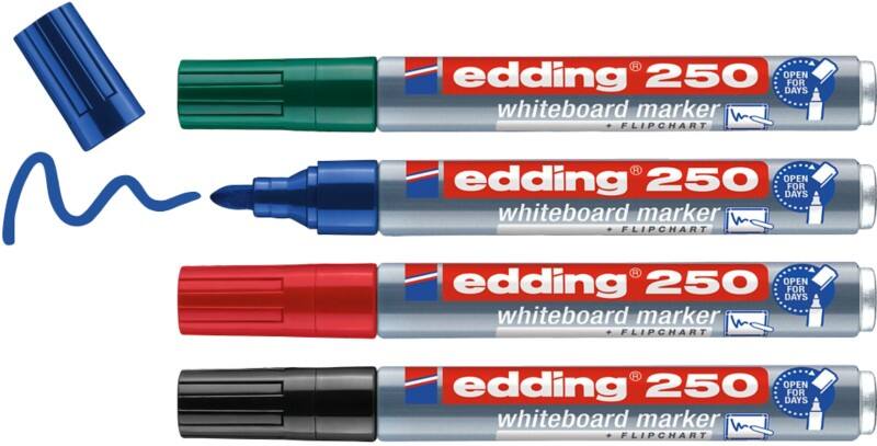 edding 250 Whiteboard-Marker Farbig sortiert Mittel Rundspitze 1,5 - 3 mm 4 Stück