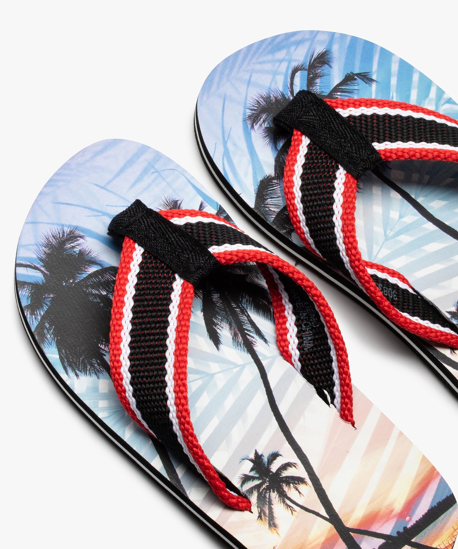 Tongs Garçon à brides en toile et semelle imprimée cocotiers noir | GEMO