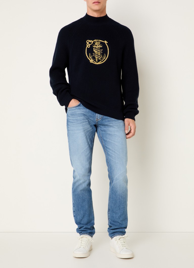 Pulover Emporio Armani din tricot fin cu logo brodat