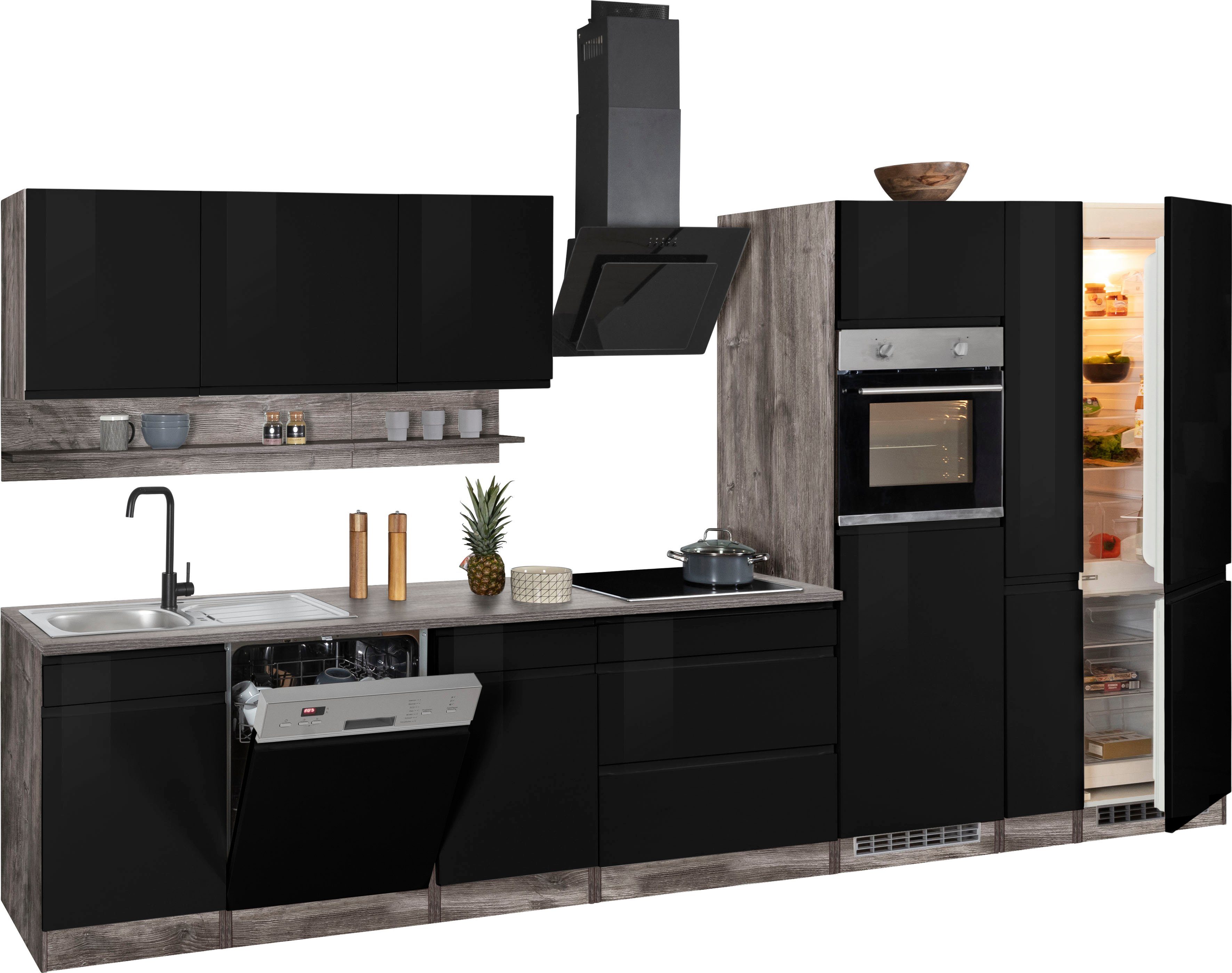 HELD MÖBEL Küche Virginia, Breite 390 cm, mit Glaskeramik-oder Induktionskochfeld