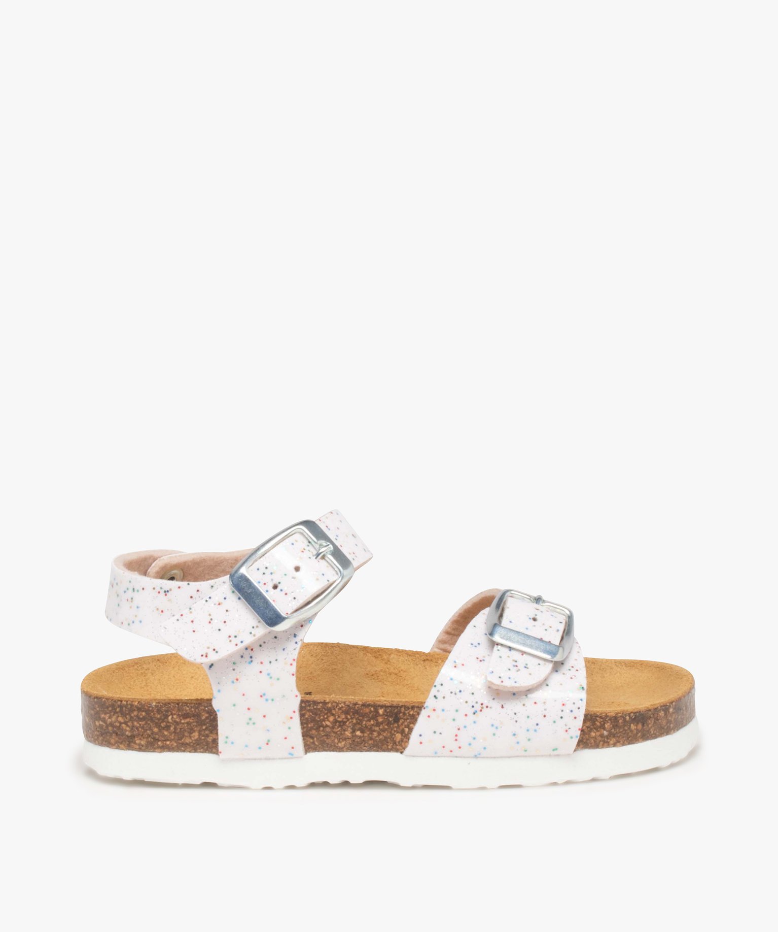 Sandales fille à brides à boucle fantaisie et semelle liège blanc | GEMO