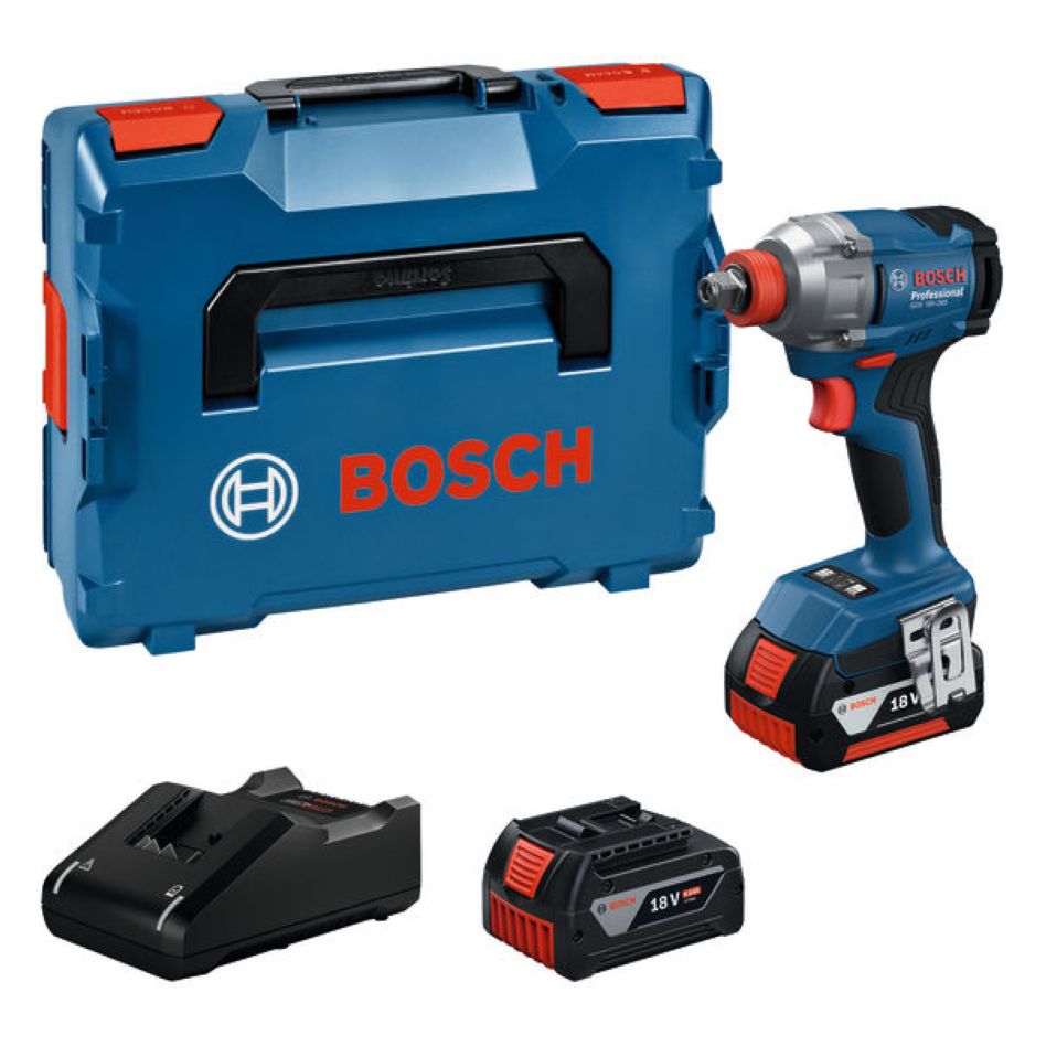 Bosch Blue 06019N2102 GDX 18V-285 Akku-Schlagschrauber mit 2 x 4,0 Ah Akku und Ladegerät GAL 18V-40 in L-BOXX