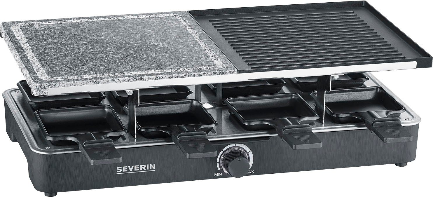 Severin Raclette RG 2376 mit Naturgrillstein und Grillplatte, 8 Raclettepfännchen, 1300 W