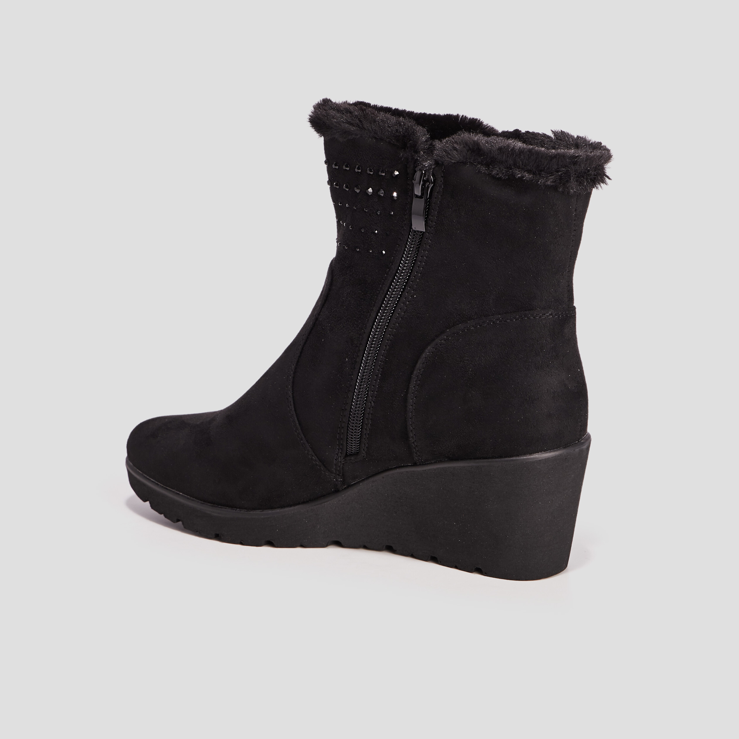 Bottines compensées pied large noir femme | La Halle