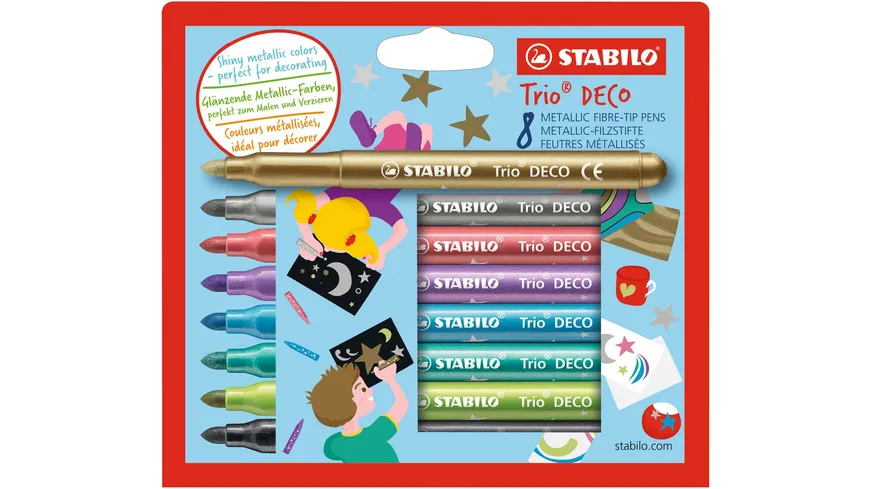STABILO® Metallic-Filzstift mit robuster XL-Spitze - STABILO Trio DECO - 8er Pack - mit 8 verschiedenen Farben sortiert