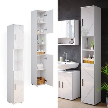 Vicco Hochschrank Badschrank Badezimmerschrank IRMA Weiß Hochglanz
