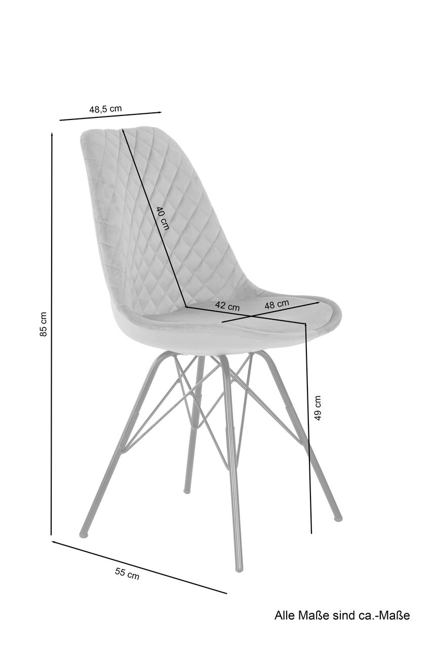 byLiving RICA Stuhl, 2er Set, Metallgestell schwarz pulverbeschichtet, Samtbezug grau