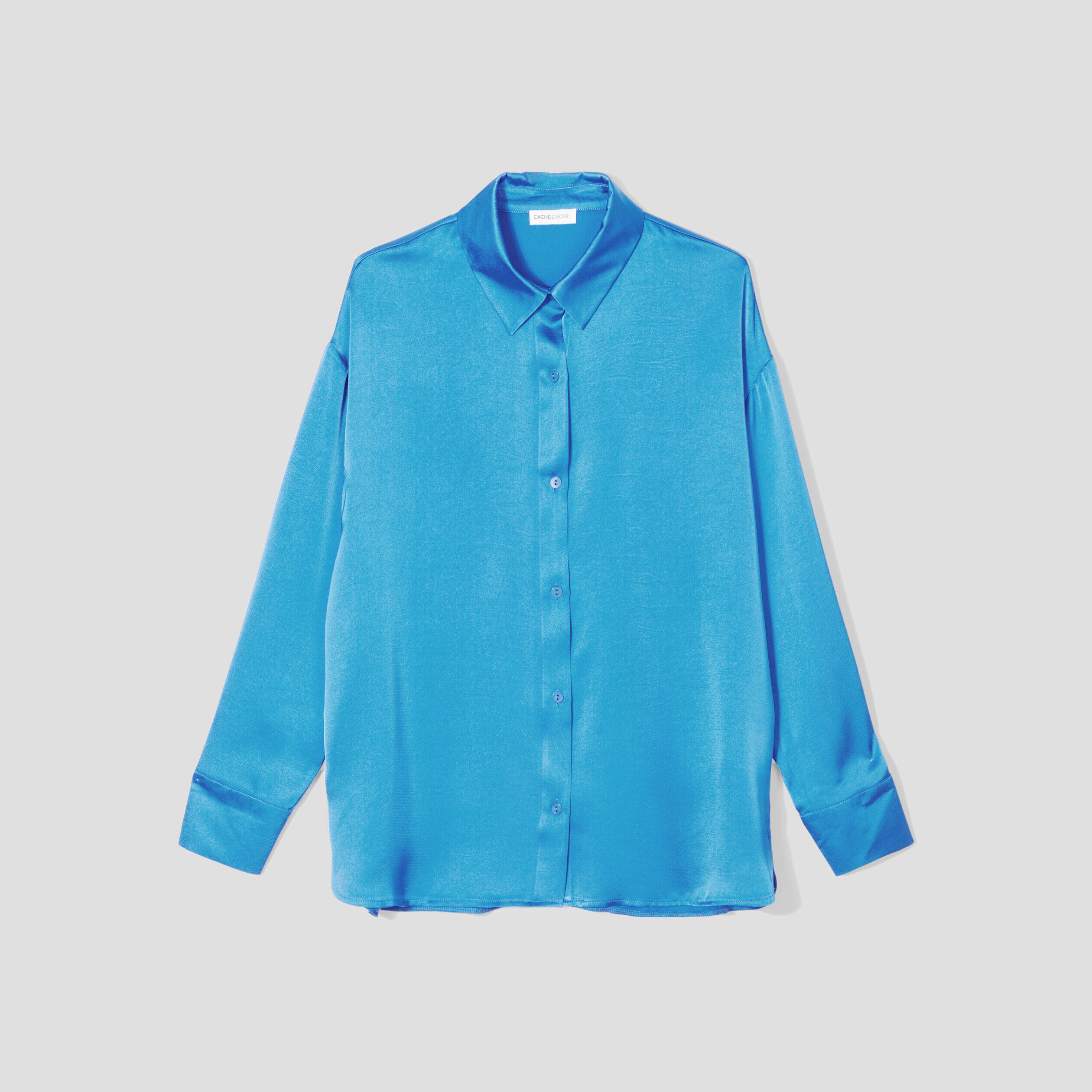 Chemise manches longues satin bleu femme | Cache Cache